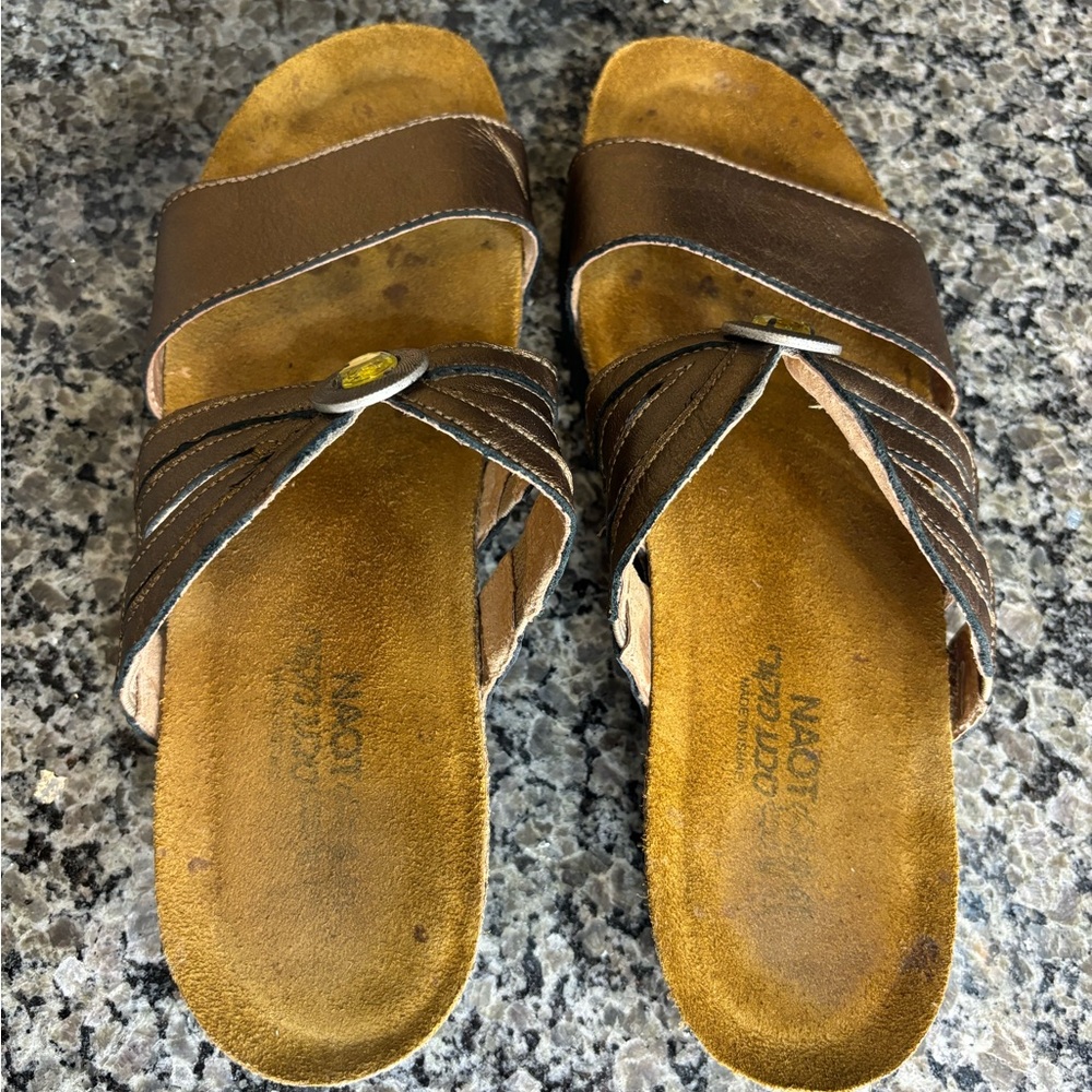 Naot Bronze Jeweled Metallic Leather Wedge Slide Sandals Size 9 - Picture 6 of 9